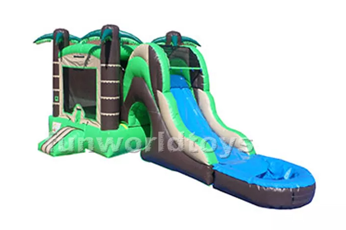 Green palm tree bounce house water slide FWZ282