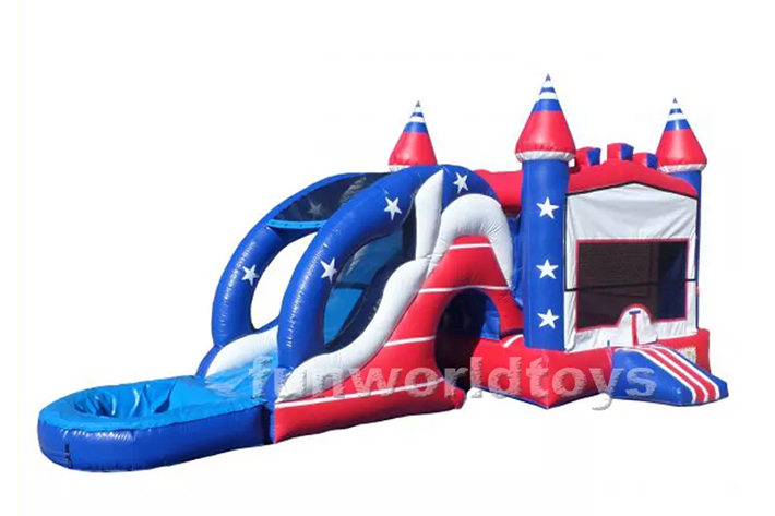 Inflatable american bounce house with dry wet slide FWZ307