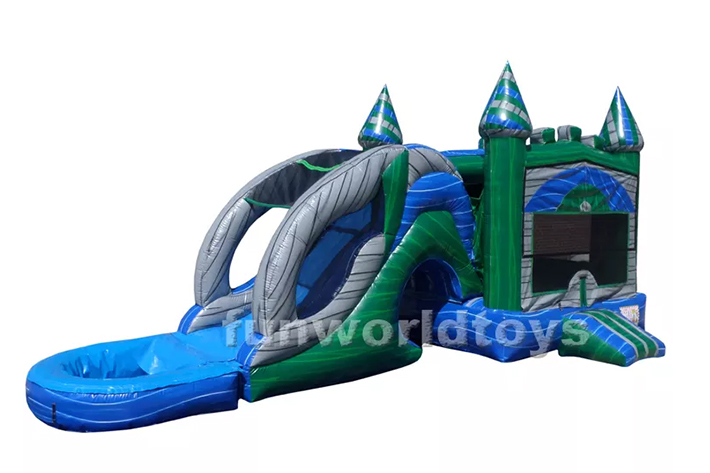 Green inflatable Marble bounce house with dry wet slide FWZ303